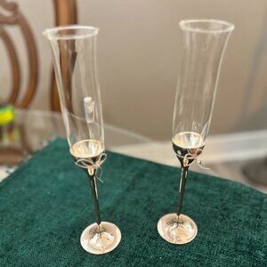 Set of 2 - champagne flutes - heavy silver base